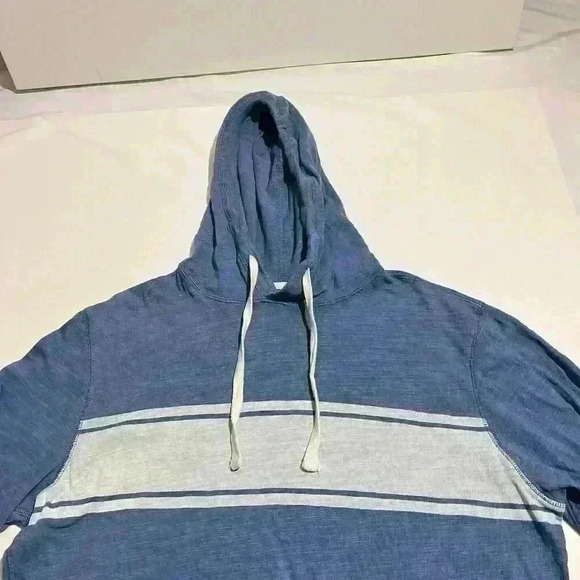 Faherty Mens Blue Hoodie Sweatshirt Striped Knit Organic Cotton Size Medium - Picture 8 of 10